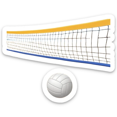 A close-up volleyball net with a ball hovering above it, set against the backdrop of a sandy volleyball court. The scene highlights the tension of an impending play, with the court lines clearly visible and a bright, sunny atmosphere surrounding the action. sticker