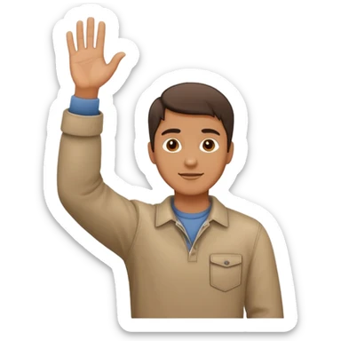 man  in casual clothes, one hand raised sticker