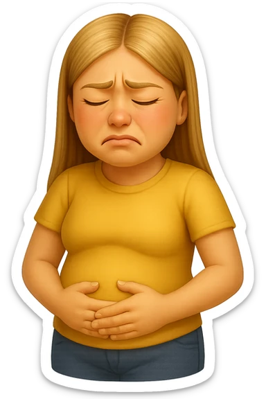 emoji stile iphone di donna con mal di pancia e pancia gonfia, iperrealistico 4k sticker