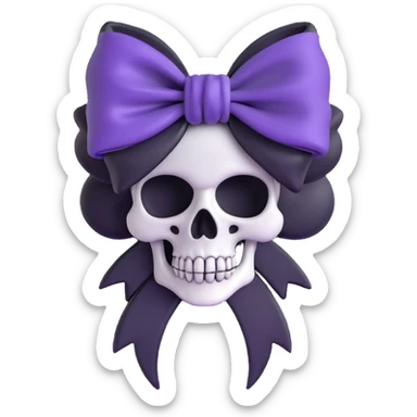 gothic bow, black velvet, silver skull charm, purple rose center, ornate and dark sticker