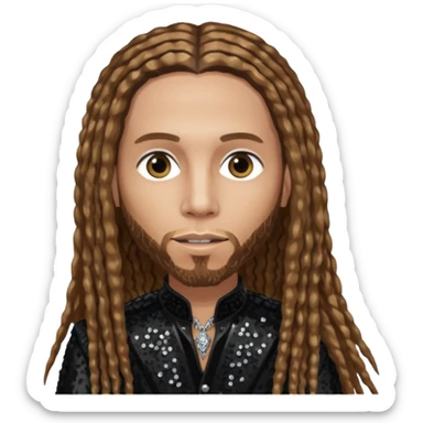Brian Head Welch from Korn with long light brown hair, light skin, black sequin outfit sticker