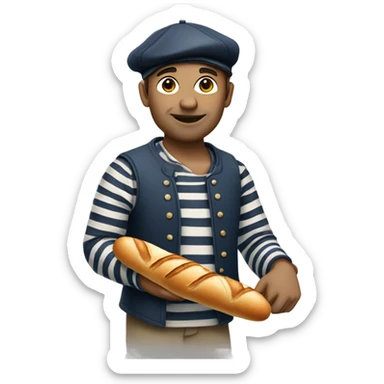 french painter wearing stripes with a beret and baguette sticker