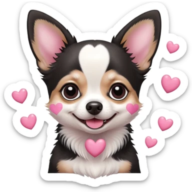 Black and white small chihuahua with pink small hearts all over happy and smiling  sticker