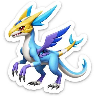 Colorful Meloetta-Latios-Wargreymon-Sergal-Pokémon-Digimon-Fakémon-fusion-hybrid-creature sticker