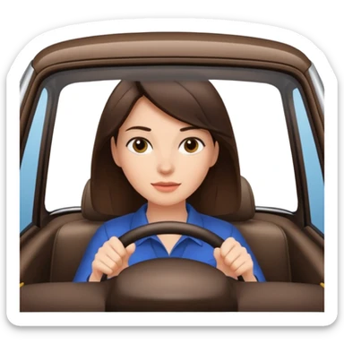 Brunette woman driving car like crazy. NewHappy face confidence  sticker