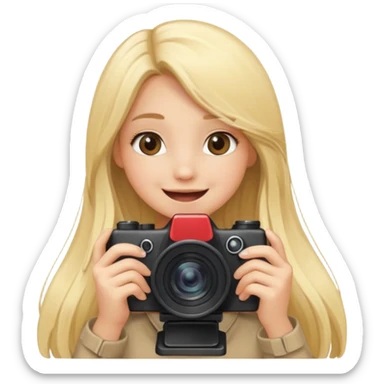blonde girl photographer cartoon taking picture in middle of taking picture camera in front of face long hair smiling funny sticker