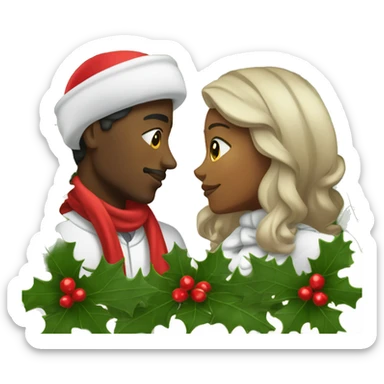 African American couple kissing with Christmas clothes under the mistletoe sticker