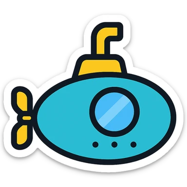 submarine, color outline icon style, playful, with blue and yellow accents, modern icon look sticker