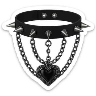 Add a heart-shaped pendant to the black goth choker, keeping the gothic style. Remove the background. sticker