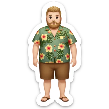 Fat white man full body wearing Hawaiian shirt brown fauxhawk and beard  sticker