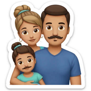brown family with mom dad teenage daughter toddler son and baby. moms hair is in a bun and dad has a mustache and beard sticker