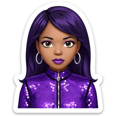 Tenitra Michelle Williams (b.1979), R&B Singer from Destiny's Child with jet black hair, medium dark skin, dark purple sequin outfit sticker