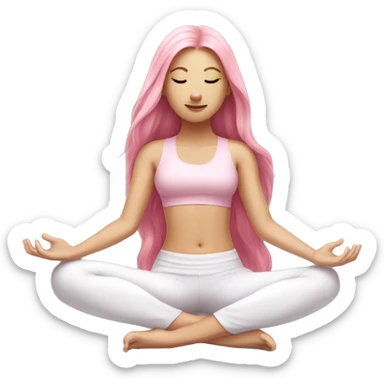 Pink long hair, white girl doing yoga with light pink outfit sticker