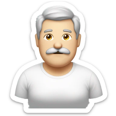 Fat man grey hair mustache fasting in white t-shirt sticker