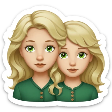 two girls. 1# girl: blonde long hair a bit wavy, green eyes, small button nose, very pale skin.  2# girl: short brown hair (wolfcut), brown eyes but a little green in them, very small button nose. sticker
