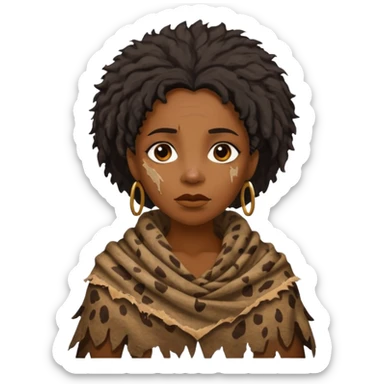 ancient hairy black woman, tattered animal skin shawl sticker