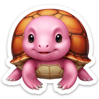 light pink turtle with a perfectly round head (not oval) in chibi style, red shell, cute, adorable, looks like a stuffed animal with no details in skin sticker