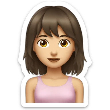 Fille brune abec des yeux bleux avec une frange et des cheuveux long sticker