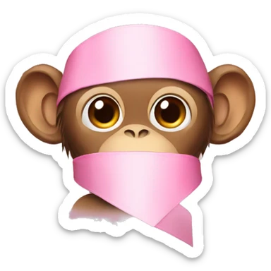 monkey covering face with a light pink ribbon sticker