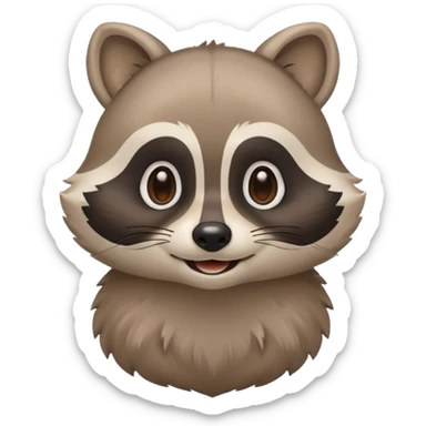 calm raccoon mascot smiling gently, soft eye expression, rounded shapes, subtle joy, muted colors, minimal detail, educational brand style sticker