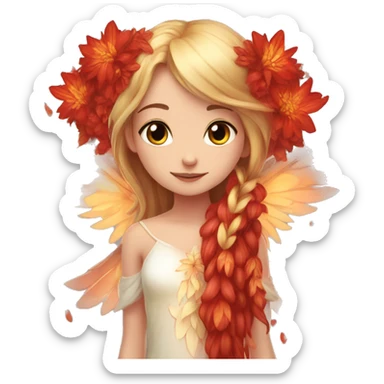 big wings, fire, flower, Beautiful, fairy, red, long hair sticker