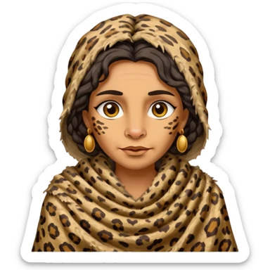 ancient hairy woman, tattered leopard skin shawl sticker