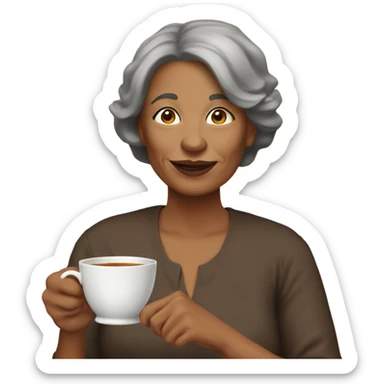 Middle Aged woman with brown pixi cut drinking tea sticker