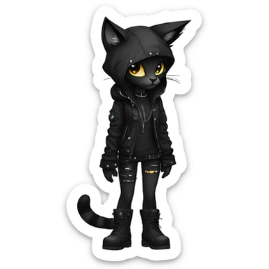 Edgy Shy Anthro cool pretty dark cat-fursona punk techwear sticker
