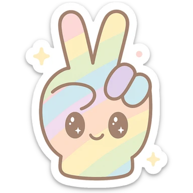 hand making a peace sign with a rainbow theme sticker