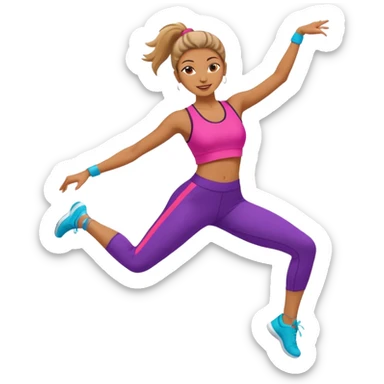mujer bailando con ropa de ejercicio, estilo alegre, colores vivos sticker