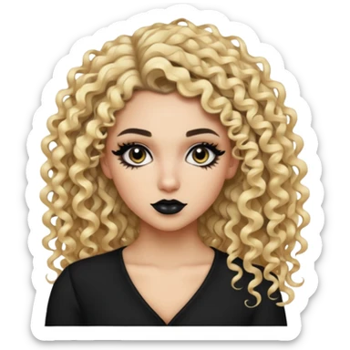 split dye leftside blonde rightside black curly hair baddie, pretty makeup, black eyeliner, long and curly hair sticker