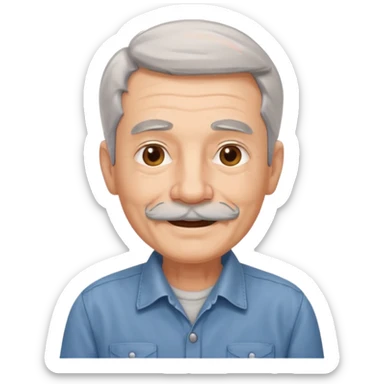 Old man with gray hair and mustache and working shirt. happy optimistic expression sticker