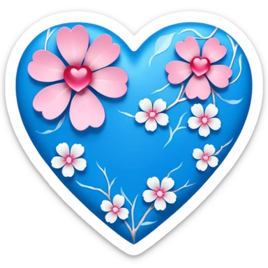 goth  blue sakura heart, heart made of white sakura petals with pink accents, remove background sticker