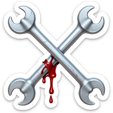 Emoji-style metallic bones with traces of blood, steel texture, dark dramatic tone, clean background sticker