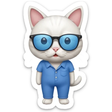 Cat with sunglasses with blue shirt pants and shocked sticker