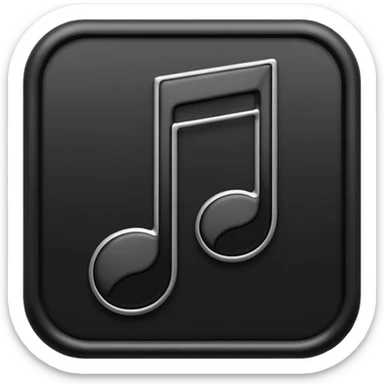 single musical note emoji, deep matte black metal material, smooth rounded geometry sticker