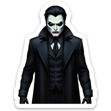 Icon for Thriller Movies: A large, dramatic collage featuring sinister villains in dark clothing. The background shows the gloomy cityscape of Gotham, with dim lighting and eerie shadows. The atmosphere should be tense, mysterious, and suspenseful. Transparent background. sticker