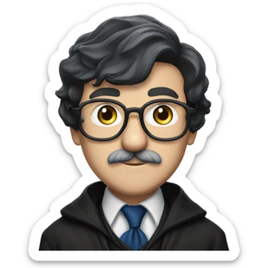 professor filius flitwick from ravenclaw with black hair, a mustache and glasses sticker