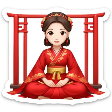 Beautiful girl wearing red Hanfu wedding dress sitting sticker