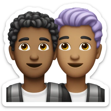 Two men kissing, one of the white with lavender hair and the other person is black with black hair  sticker
