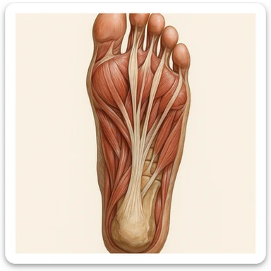realistic anatomical view of the sole of a human foot with exposed layers of muscles, tendons, and bones sticker