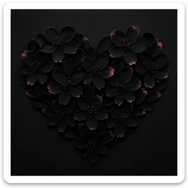 goth sakura heart, heart made of black sakura petals, subtle pink accents, mysterious, delicate, edgy sticker