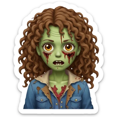 uma mulher zumbi estilo emoji de iphone com cabelos cacheados longos e marrons sticker