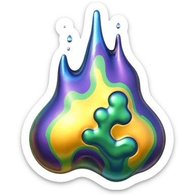 3D render of Oil Slick, toxic waste aesthetic, bubbling liquid, industrial warning texture. sticker