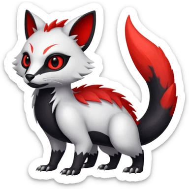 a white exotic edgy vernid-fionbr-Fakémon-creature, with black belly and red eyes, full body sticker