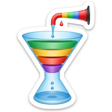 a funnel with a line chart with increasing line behind it sticker