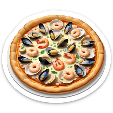 seafood pizza with shrimp, mussels, and clams sticker