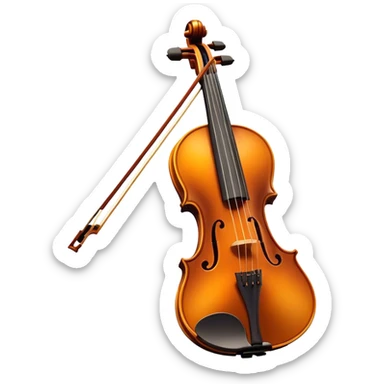 Cinematic Realistic Violin, rich polished wood with delicate curves, taut strings reflecting warm golden light, fine dust particles catching the glow, intricate f-holes adding elegance, glowing with an air of timeless beauty and musical soul. sticker