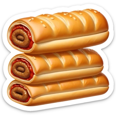 cinematic-realistic-sausage-roll-dish-emoji,-depicted-with-a-crisp,-golden-pastry-wrapped-around-flavorful-sausage,with a squeeze of tomatoe sauce on top sticker