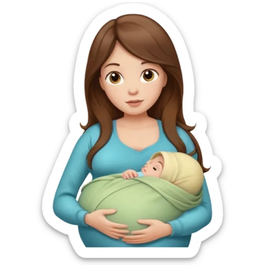 Pregnancy babywearing mom with long brown hair and fair skin with a small baby and wrap  sticker